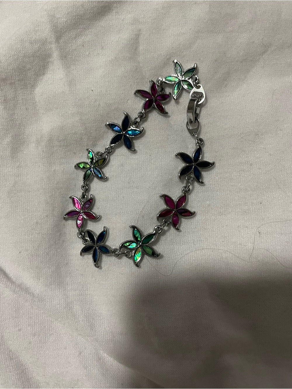 Multicolor Floral Chain Bracelet - Silver Tone Women's Jewelry